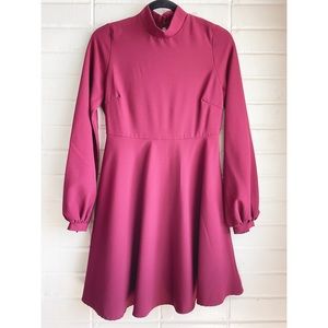 Lulu’s Burgundy Red Mock Neck Skater Dress